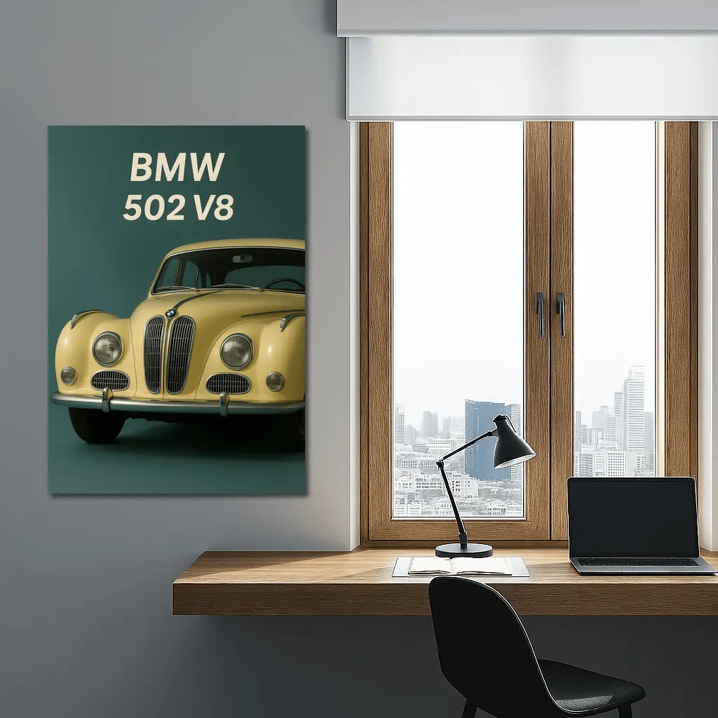 BMW 502 V8 Classic Car Green Background – Wall Art