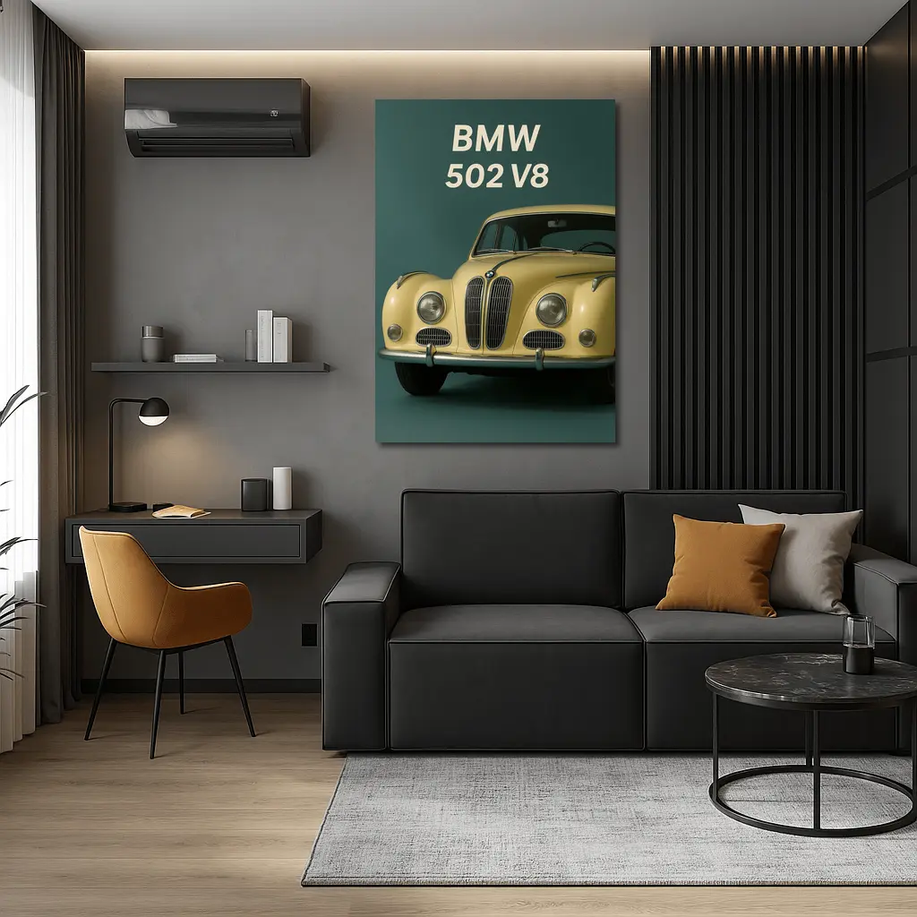 BMW 502 V8 Classic Car Green Background – Wall Art