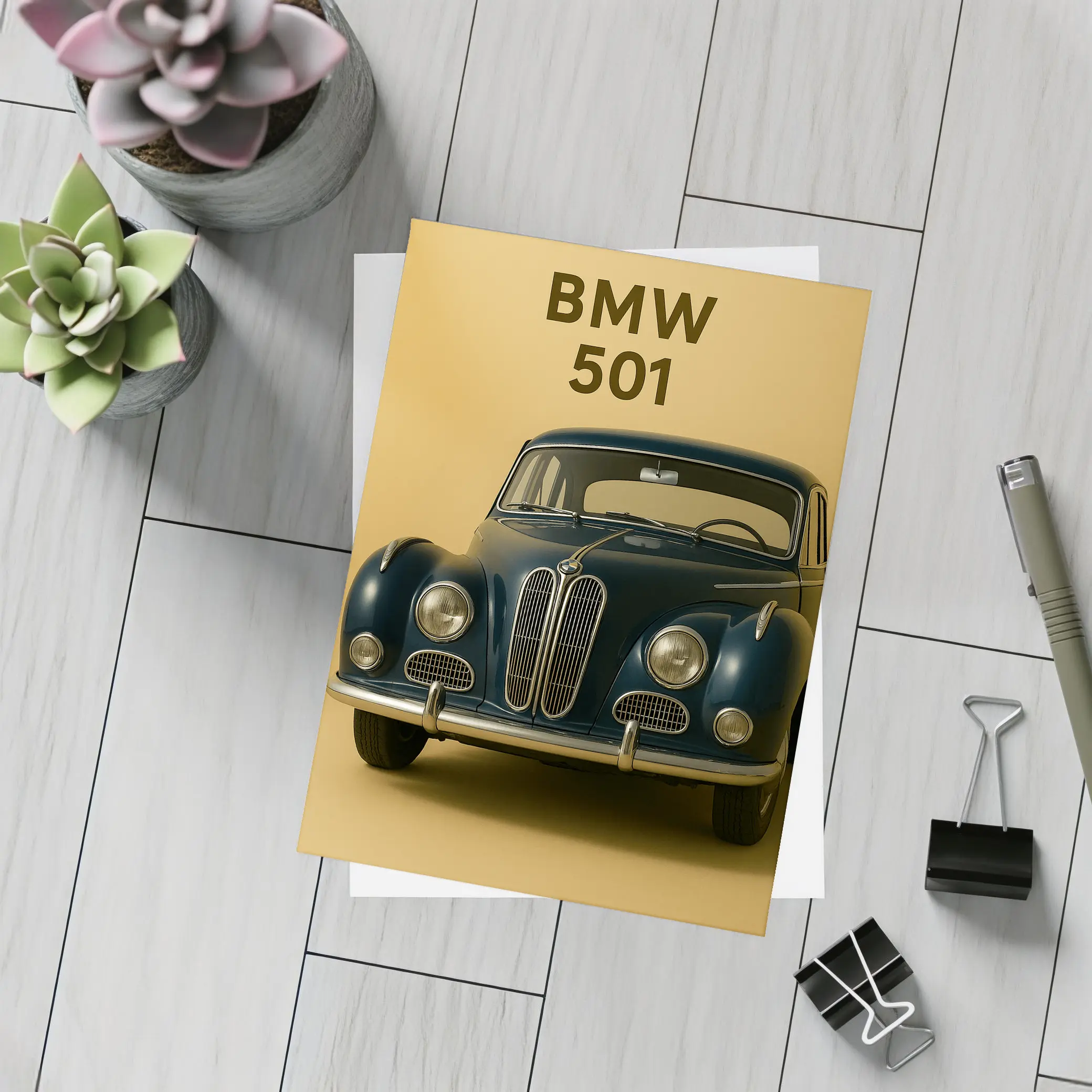BMW 501 Classic Car Beige Background – Postcards