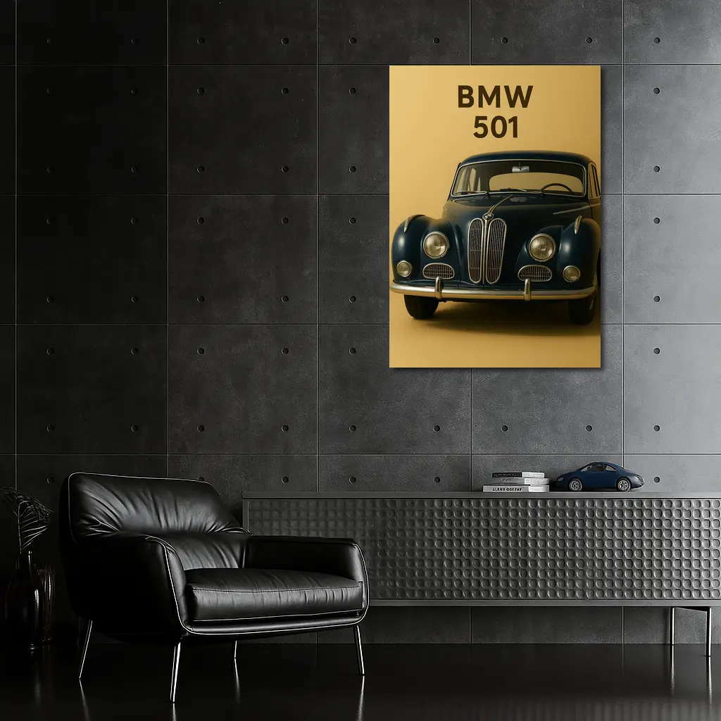 BMW 501 Classic Car Beige Background – Wall Art