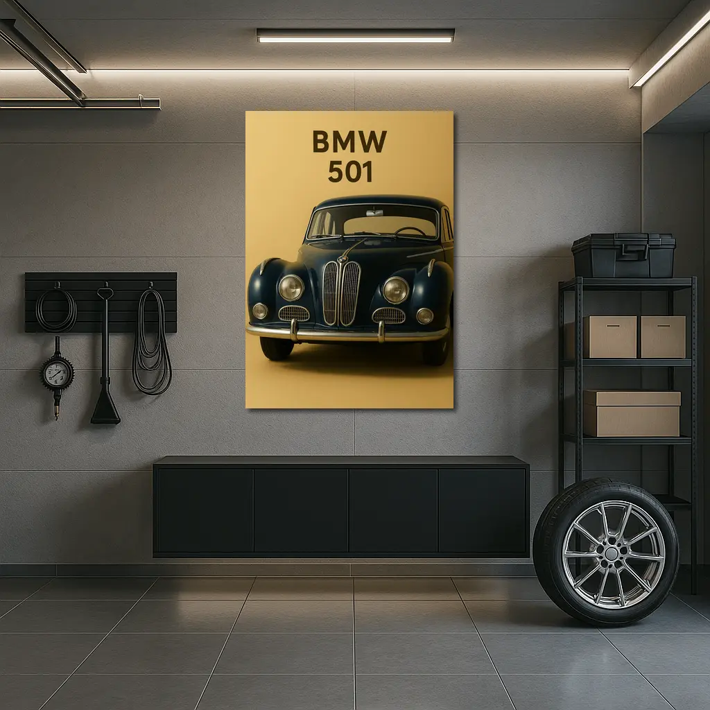BMW 501 Classic Car Beige Background – Wall Art