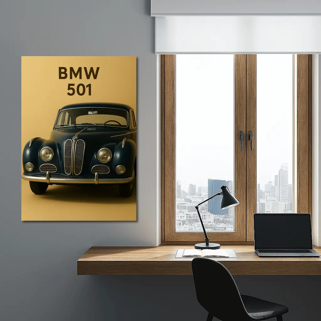 BMW 501 Classic Car Beige Background – Wall Art