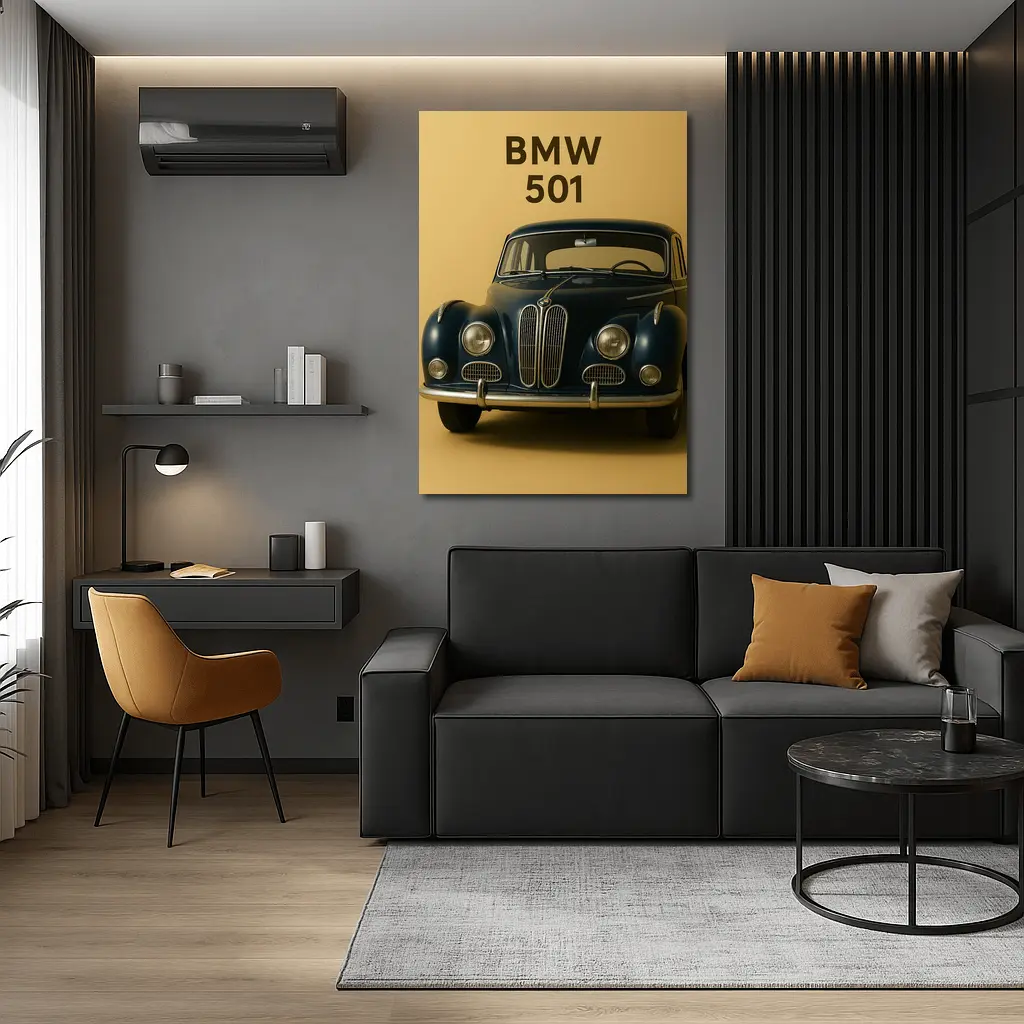 BMW 501 Classic Car Beige Background – Wall Art