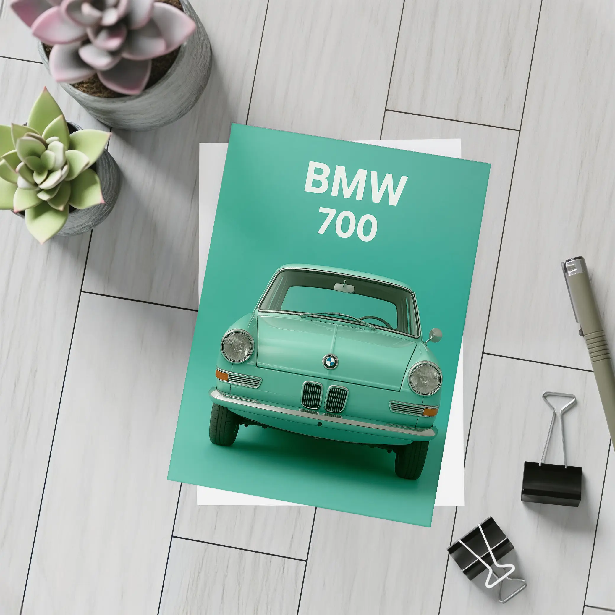 BMW 700 Classic Car Green Background – Postcards