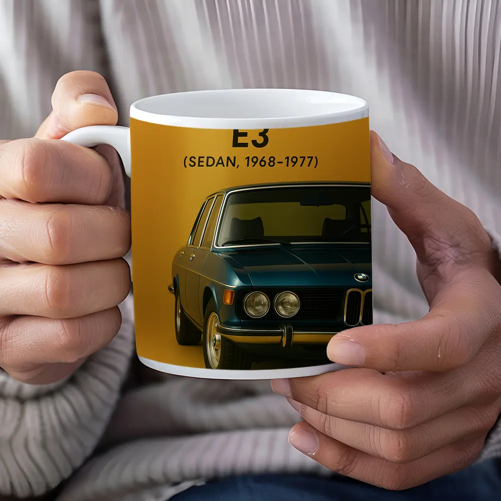 BMW E3 Sedan Classic Car Gold Background – Mugs