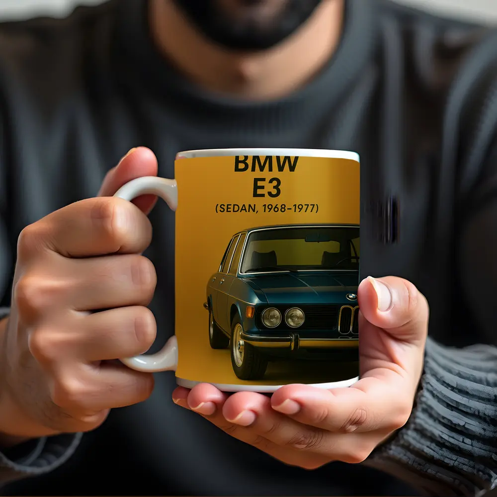 BMW E3 Sedan Classic Car Gold Background – Mugs