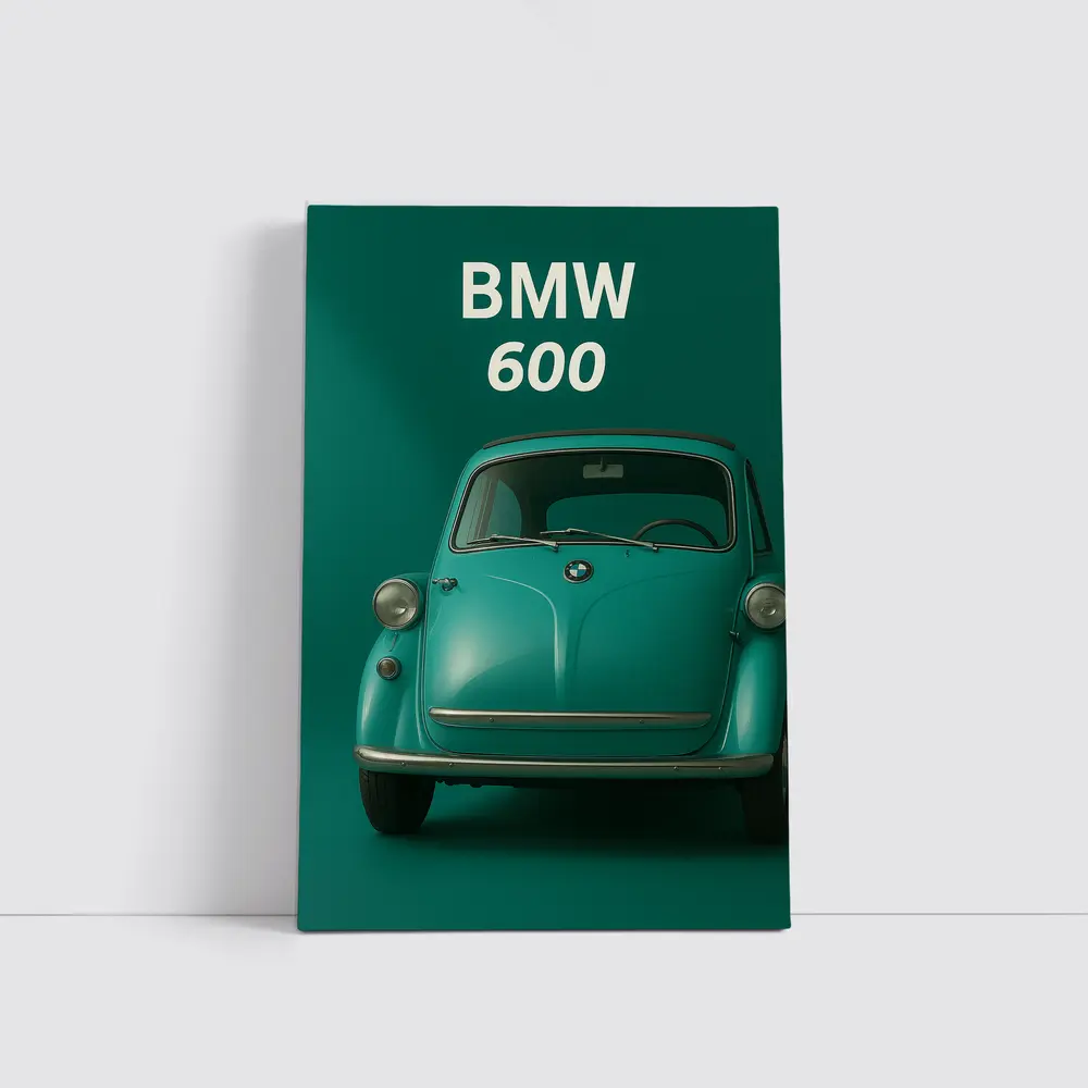 BMW 600 Classic Microcar Teal Green Background – Wall Art