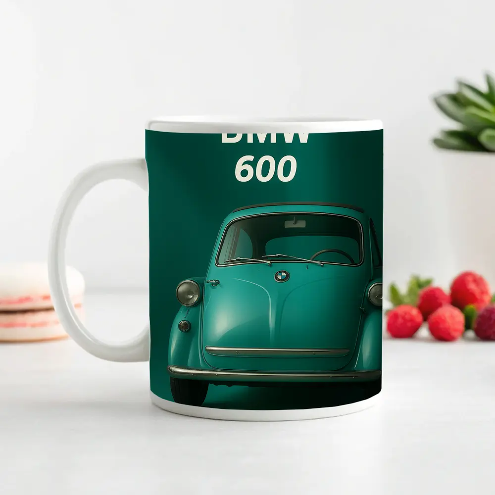 BMW 600 Classic Microcar Teal Green Background – Mugs