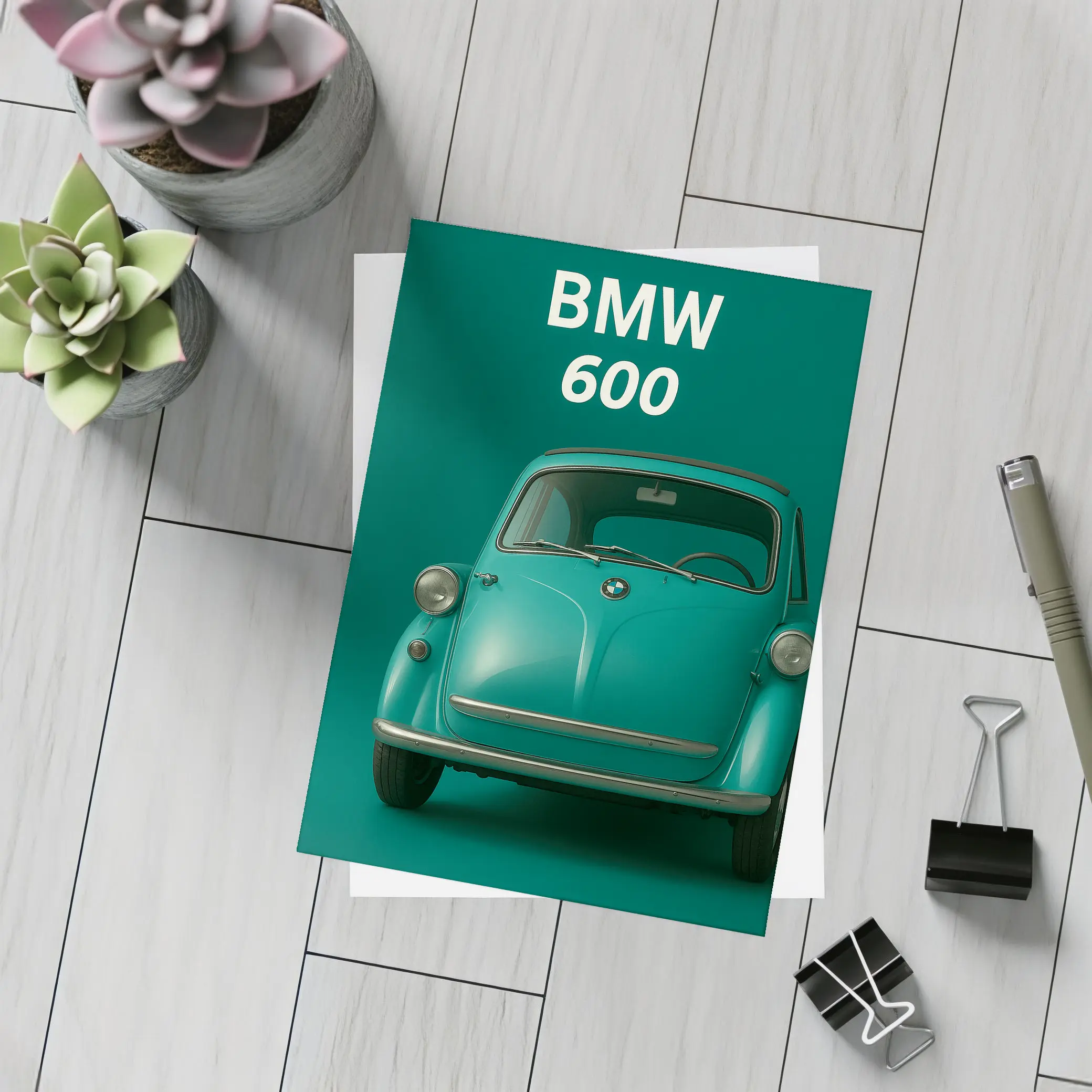 BMW 600 Classic Microcar Teal Green Background – Postcards