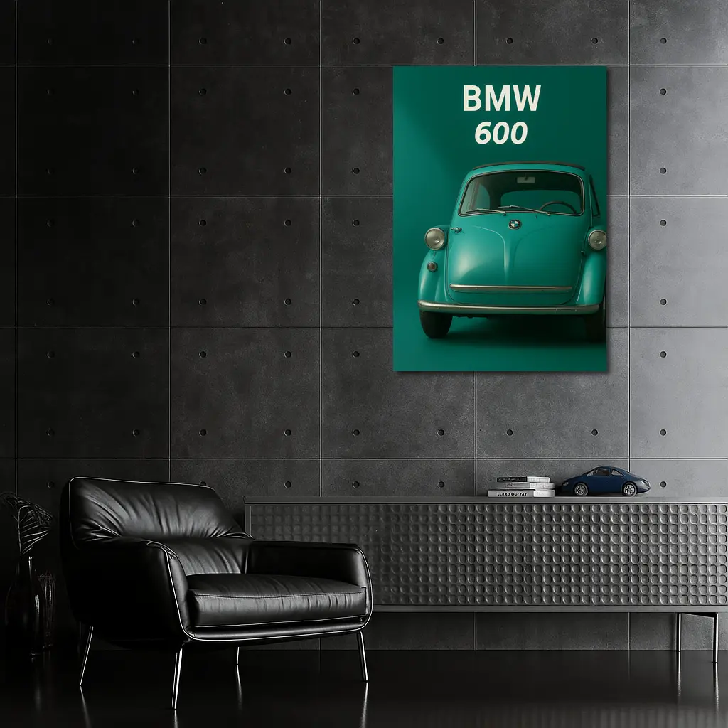 BMW 600 Classic Microcar Teal Green Background – Wall Art
