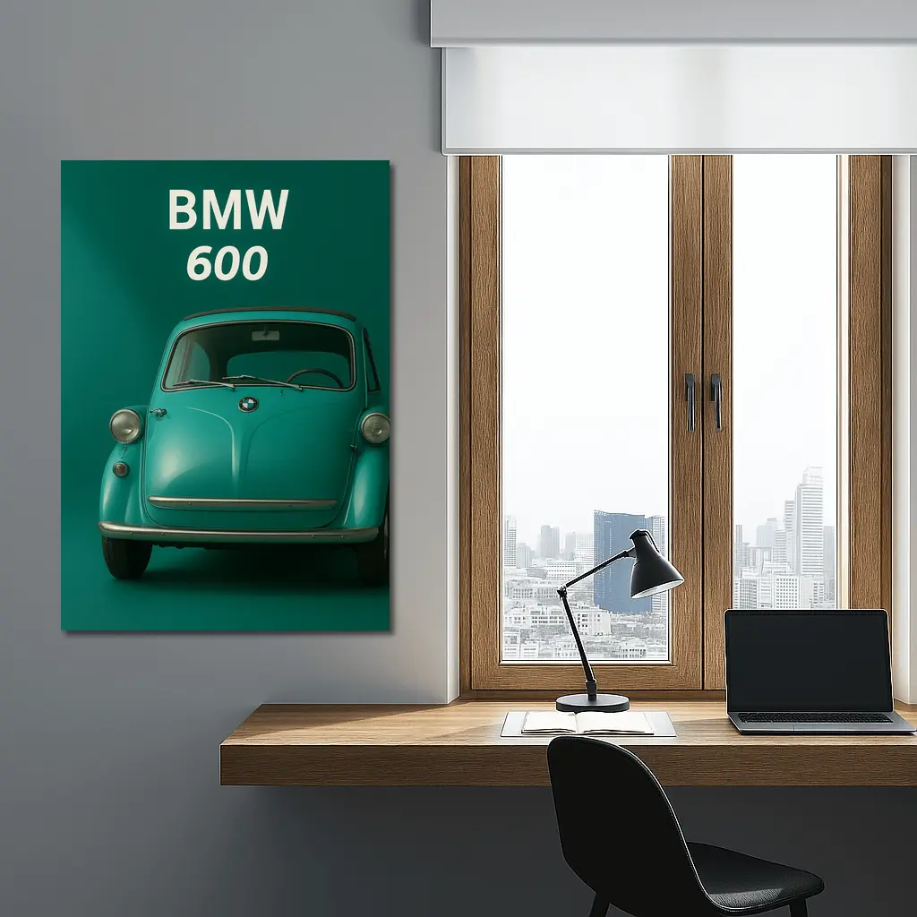 BMW 600 Classic Microcar Teal Green Background – Wall Art