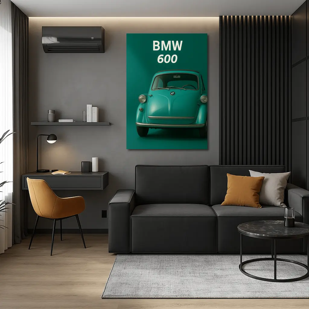 BMW 600 Classic Microcar Teal Green Background – Wall Art