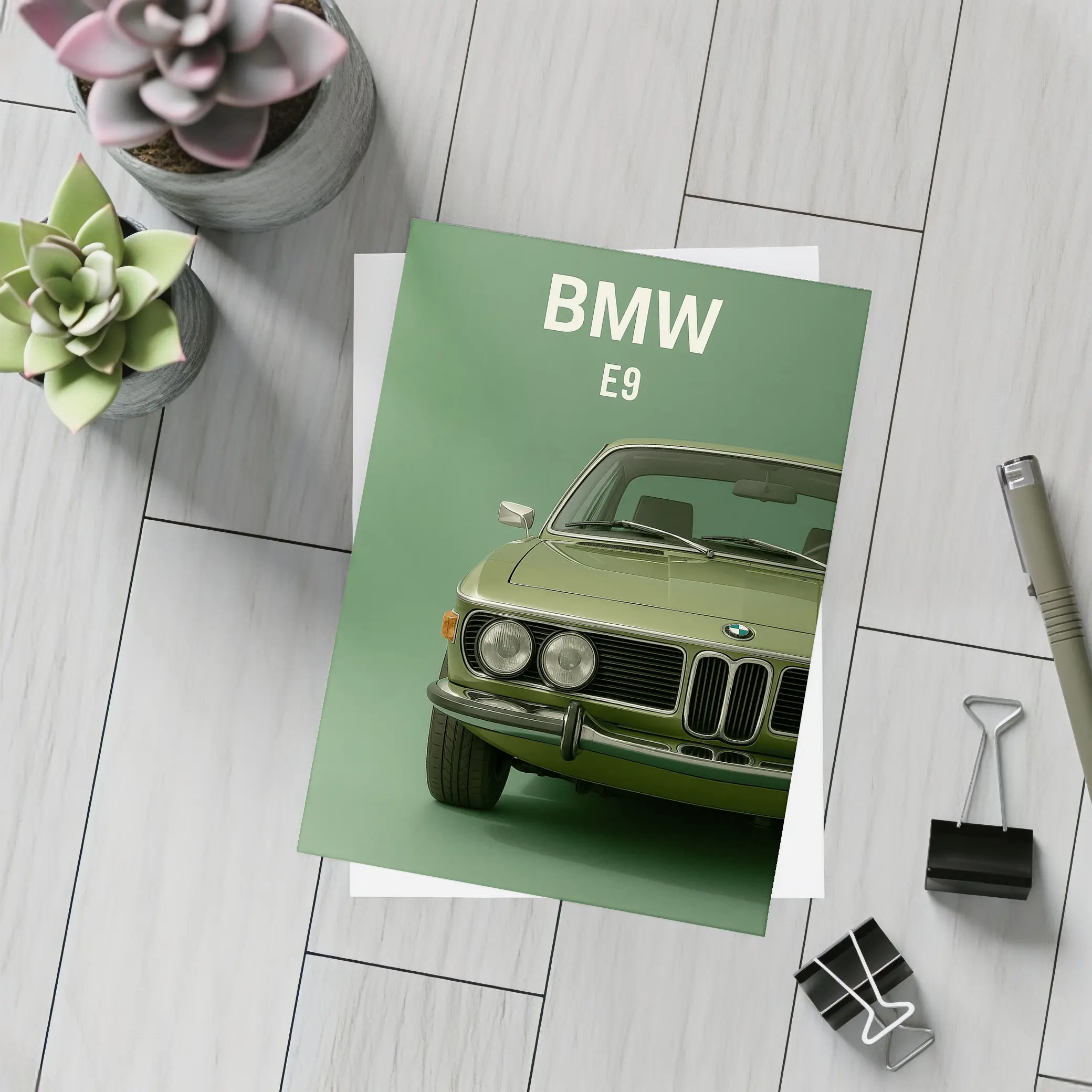 BMW E9 Classic Coupe Green Studio – Postcards