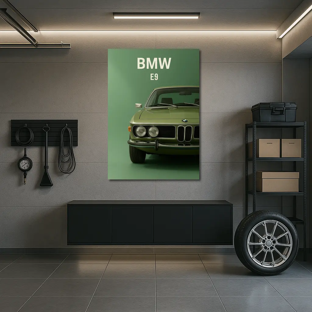 BMW E9 Classic Coupe Green Studio – Wall Art