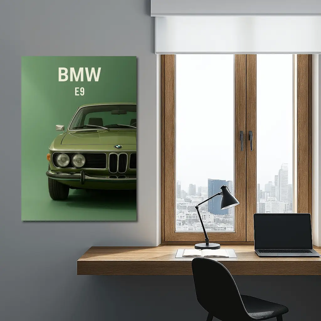 BMW E9 Classic Coupe Green Studio – Wall Art