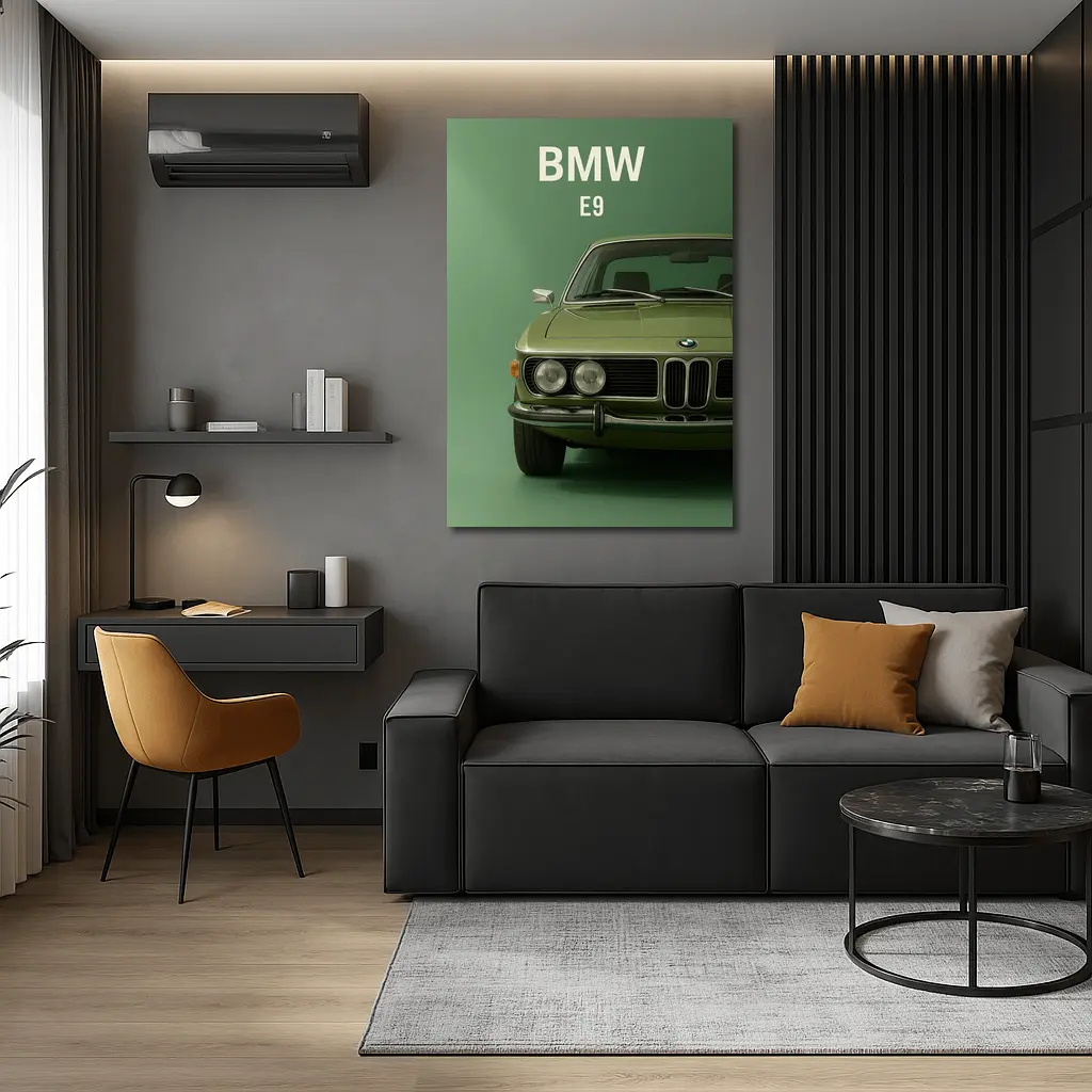 BMW E9 Classic Coupe Green Studio – Wall Art
