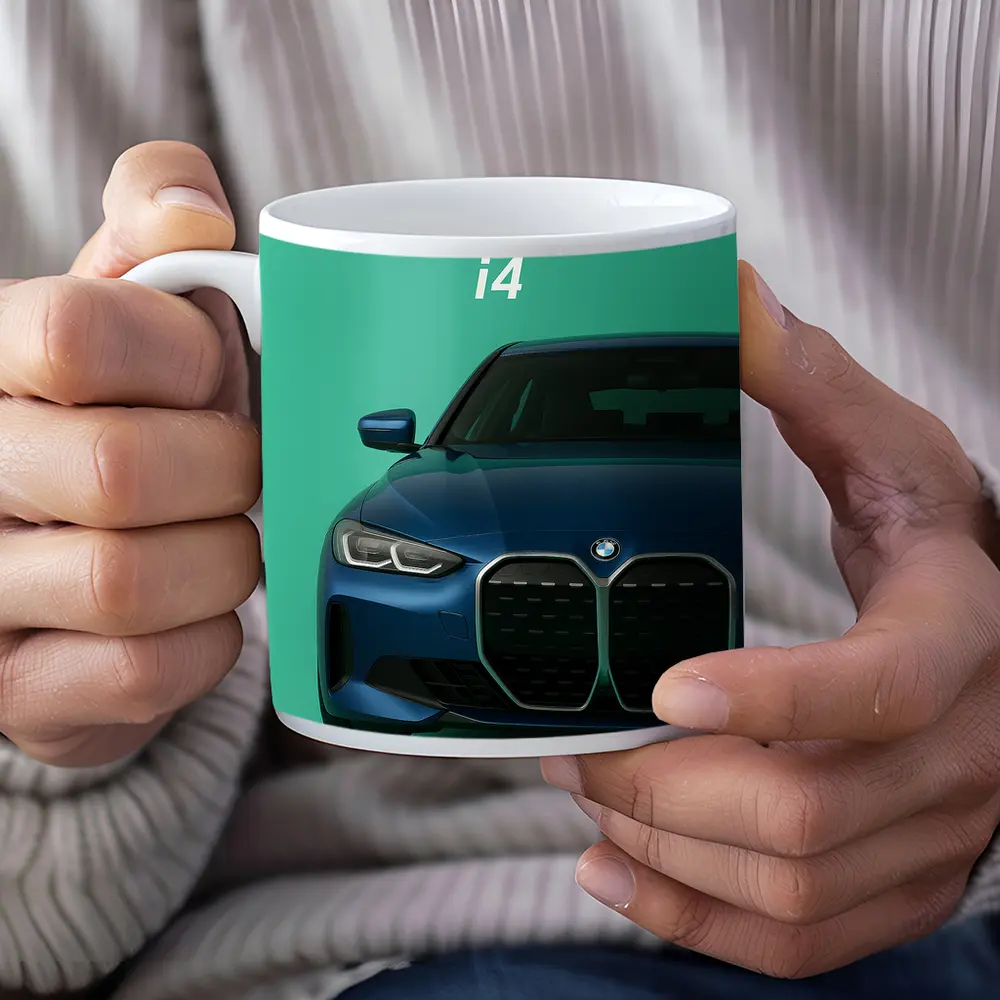 BMW i4 Front View Green Background – Mugs
