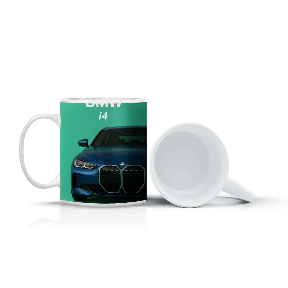 BMW i4 Front View Green Background – Mugs