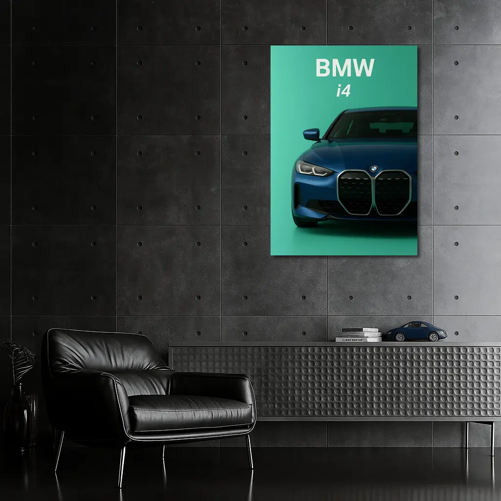 BMW i4 Front View Green Background – Wall Art