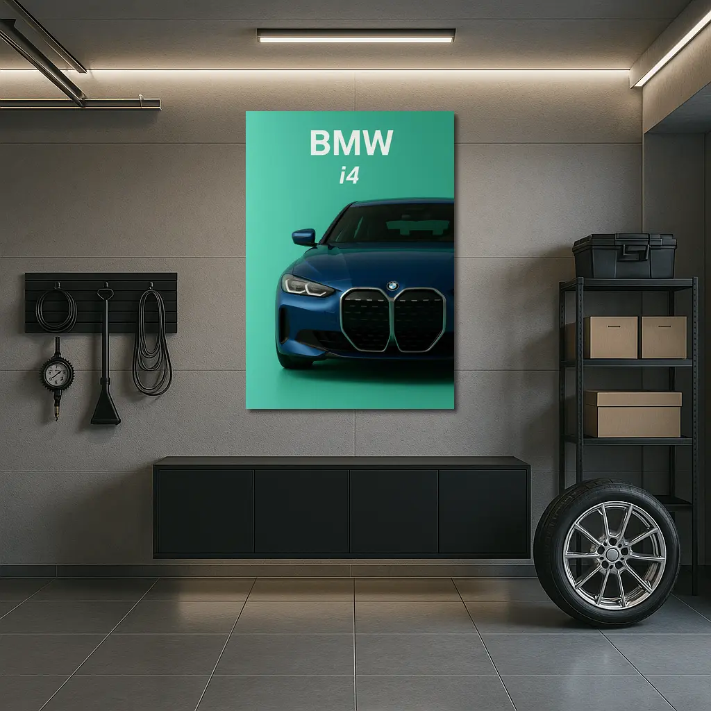 BMW i4 Front View Green Background – Wall Art