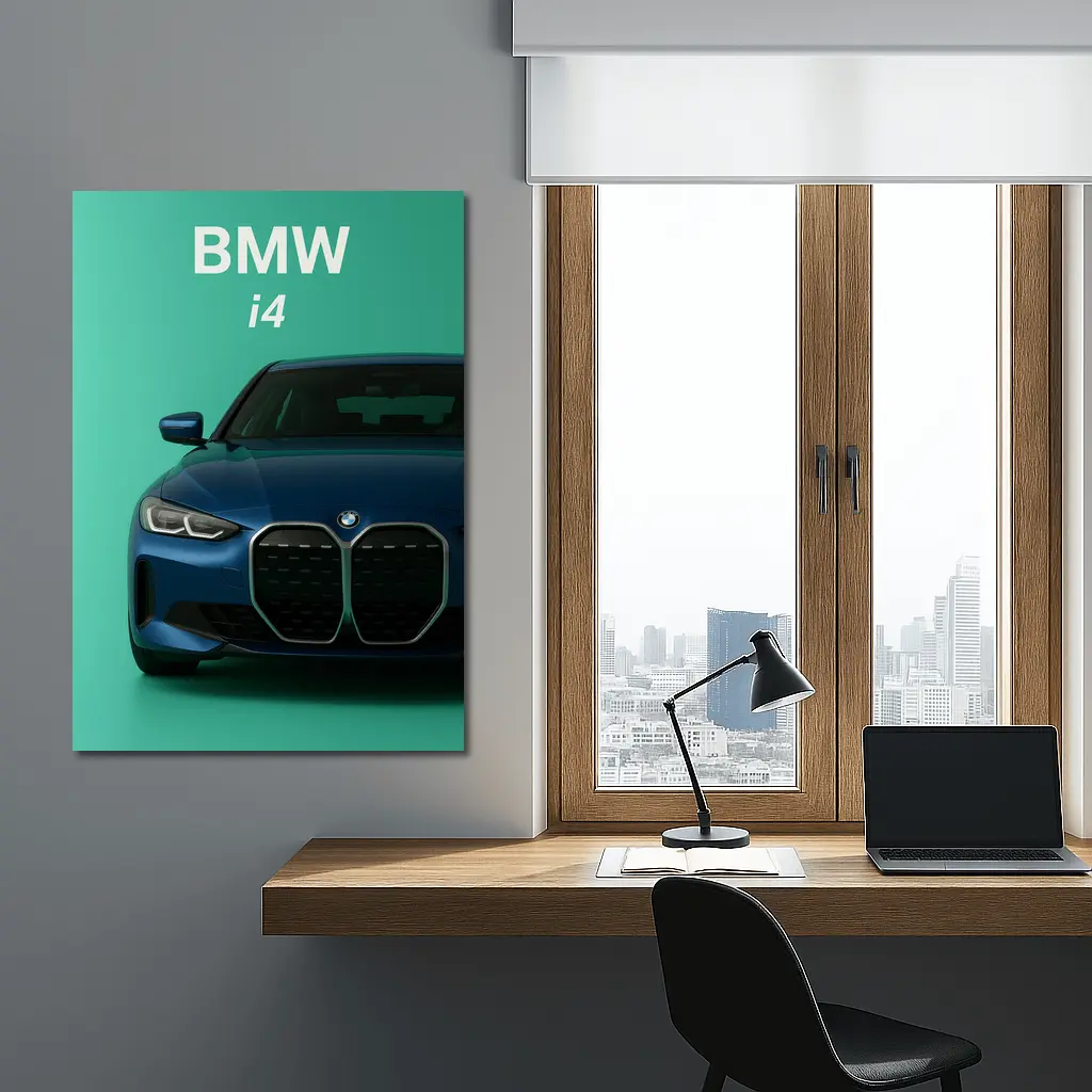 BMW i4 Front View Green Background – Wall Art