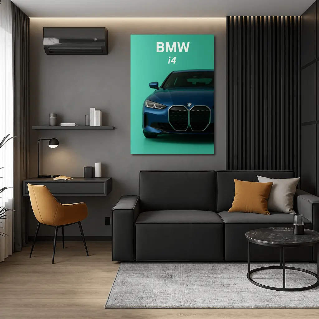BMW i4 Front View Green Background – Wall Art