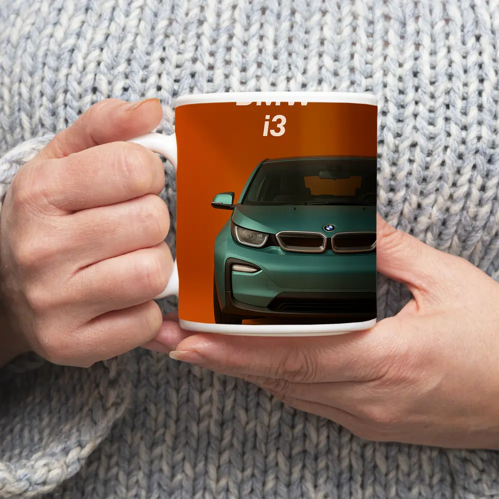 BMW i3 Electric Car Orange Background Art – Mugs