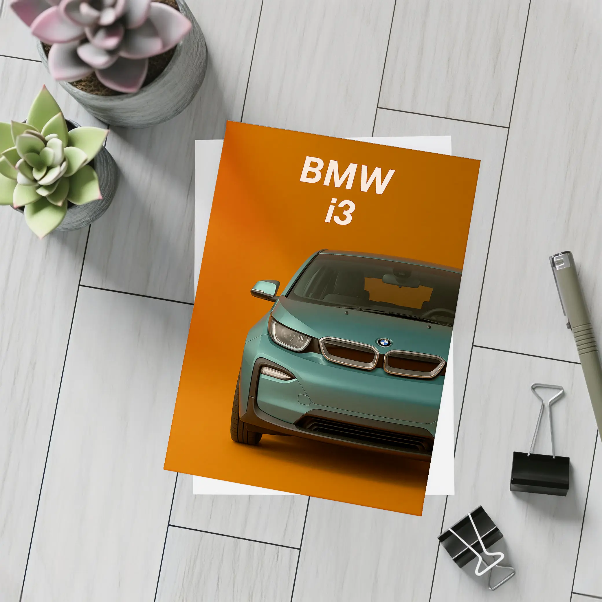 BMW i3 Electric Car Orange Background Art – Postcards