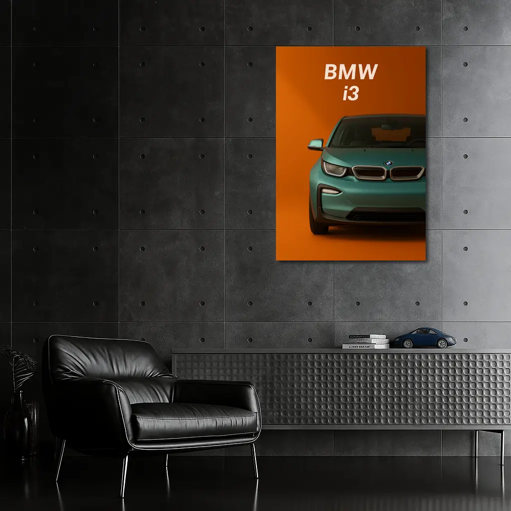 BMW i3 Electric Car Orange Background Art – Wall Art