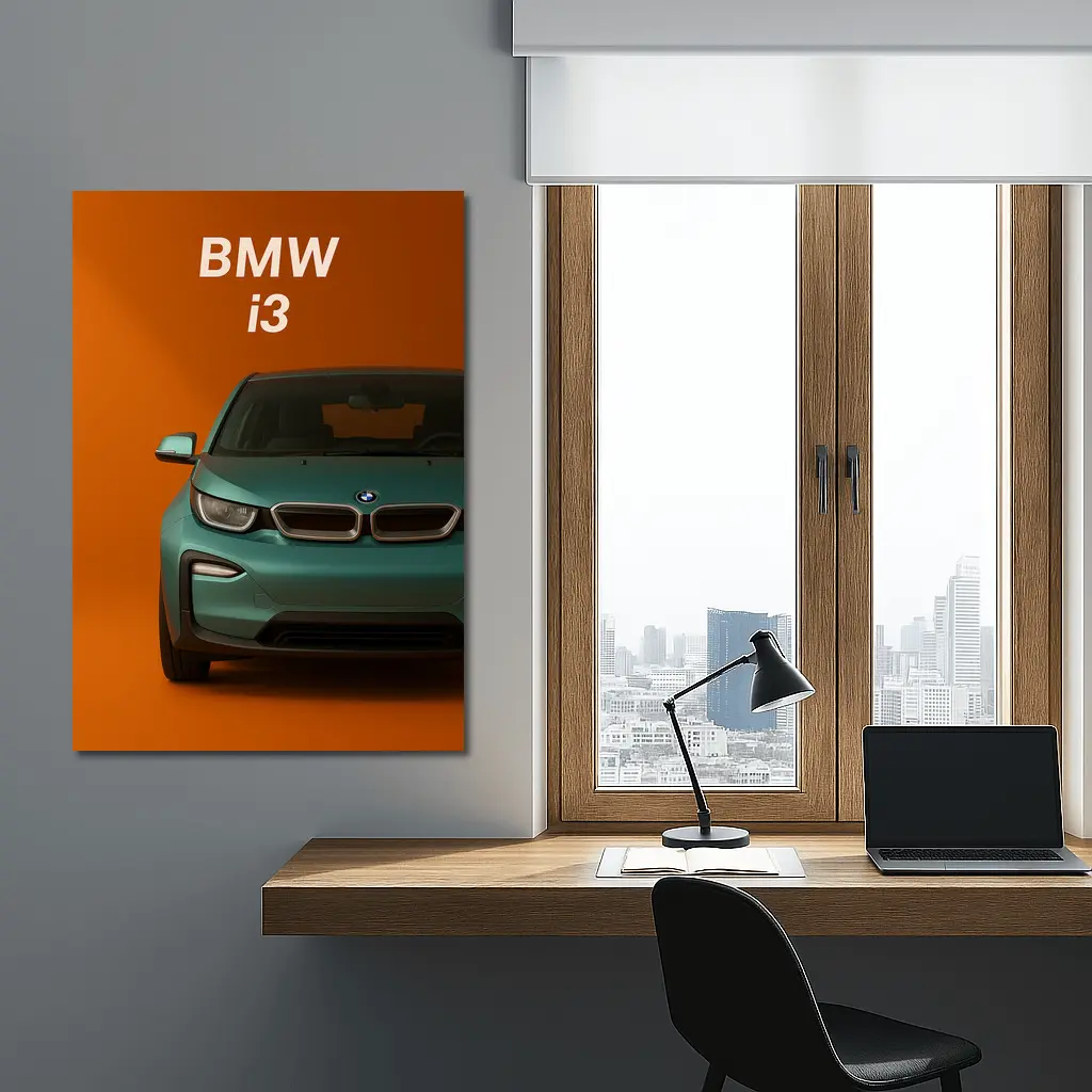 BMW i3 Electric Car Orange Background Art – Wall Art