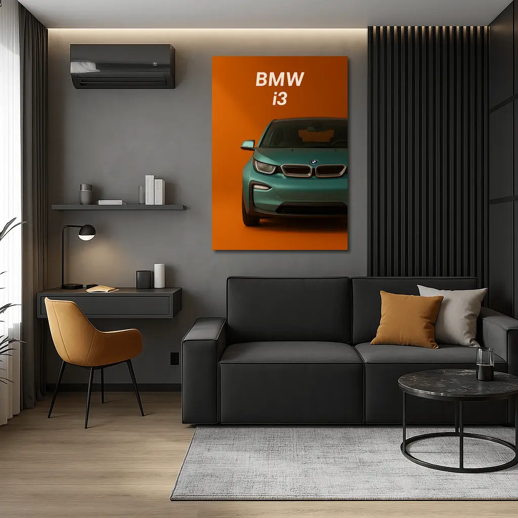 BMW i3 Electric Car Orange Background Art – Wall Art