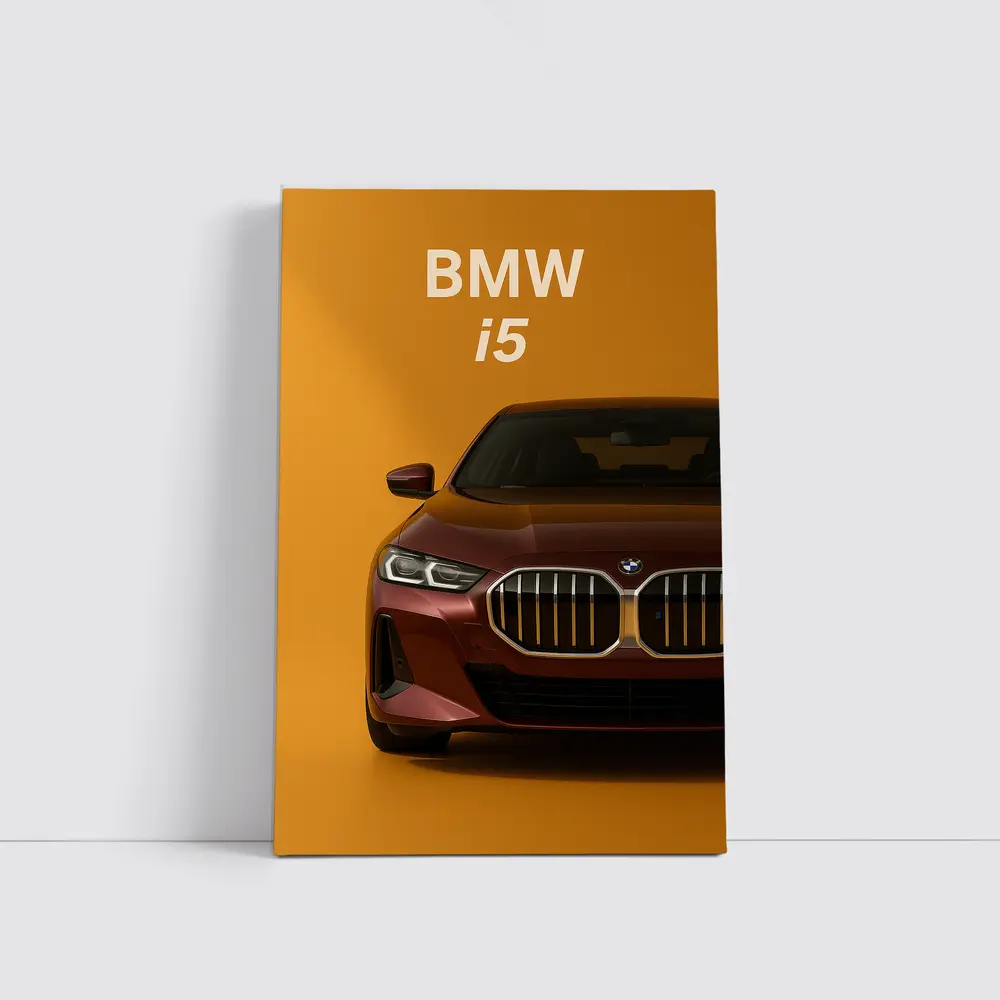 BMW i5 Front View Orange Background – Wall Art