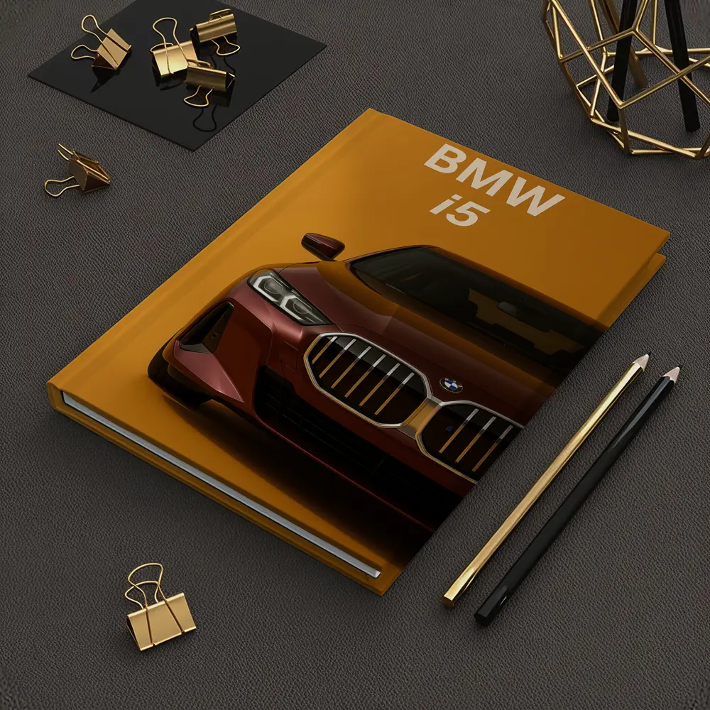BMW i5 Front View Orange Background – Notebooks