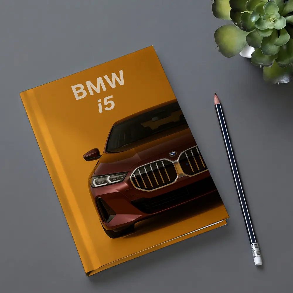 BMW i5 Front View Orange Background – Notebooks
