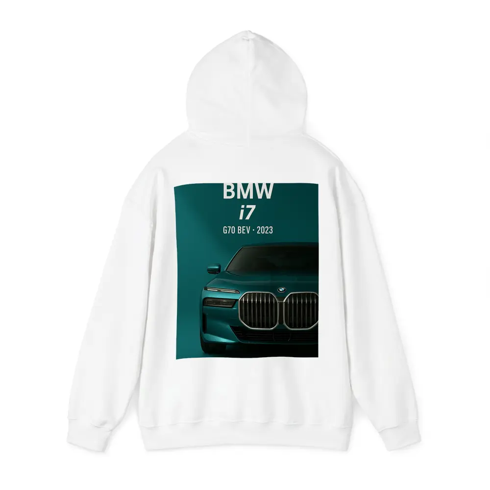 BMW i7 G70 Electric Sedan Teal Background – Hoodies