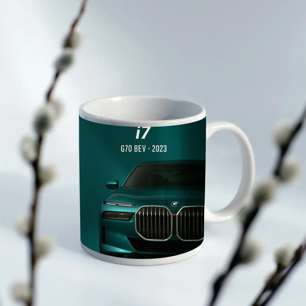 BMW i7 G70 Electric Sedan Teal Background – Mugs
