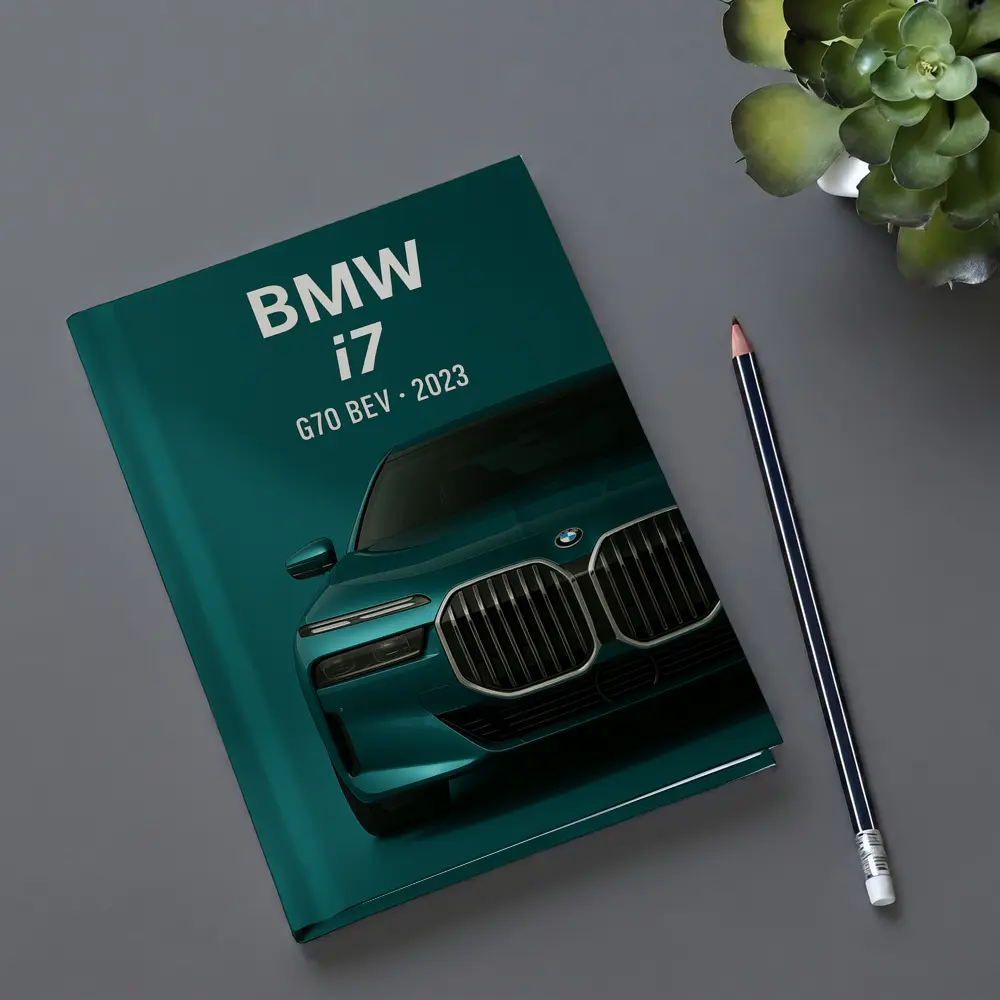 BMW i7 G70 Electric Sedan Teal Background – Notebooks