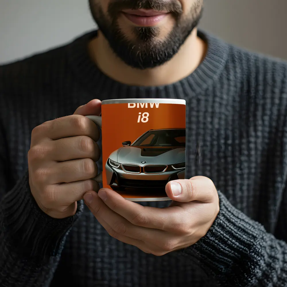 BMW i8 Sports Car Orange Background – Mugs