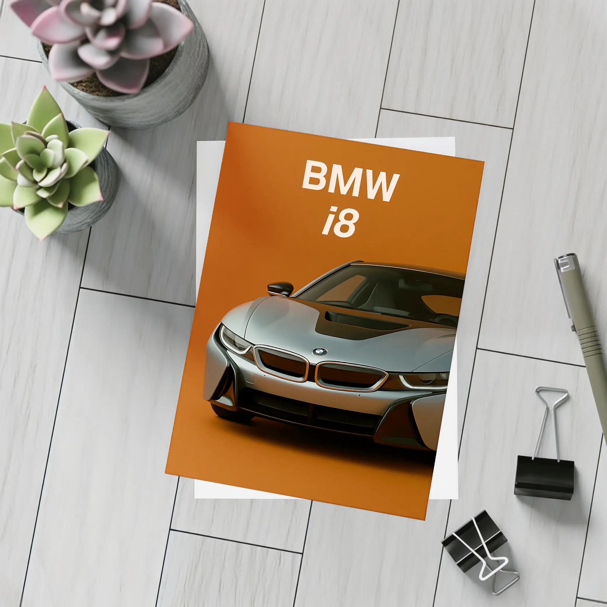 BMW i8 Sports Car Orange Background – Postcards
