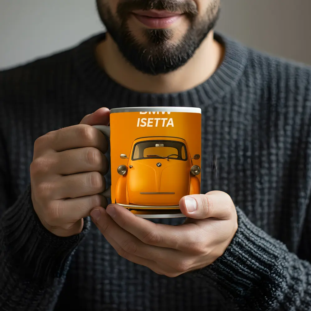 BMW Isetta Classic Car Orange Background – Mugs