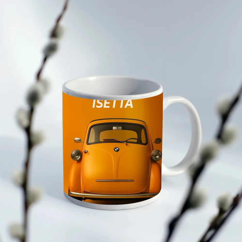 BMW Isetta Classic Car Orange Background – Mugs