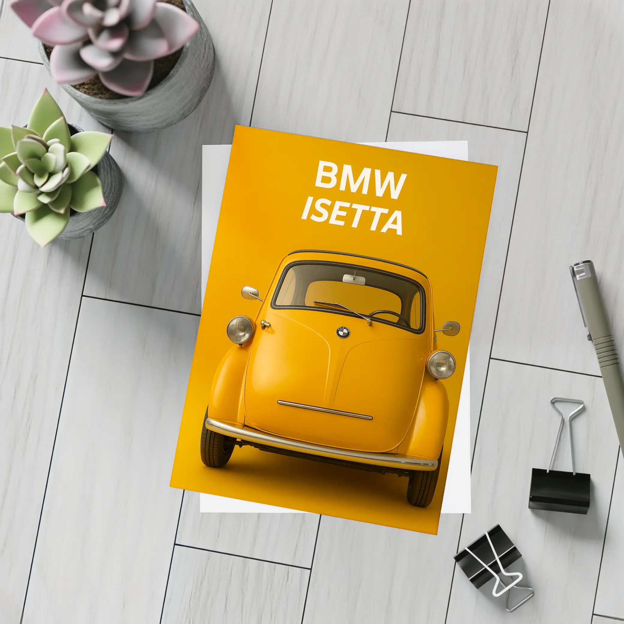 BMW Isetta Classic Car Orange Background – Postcards
