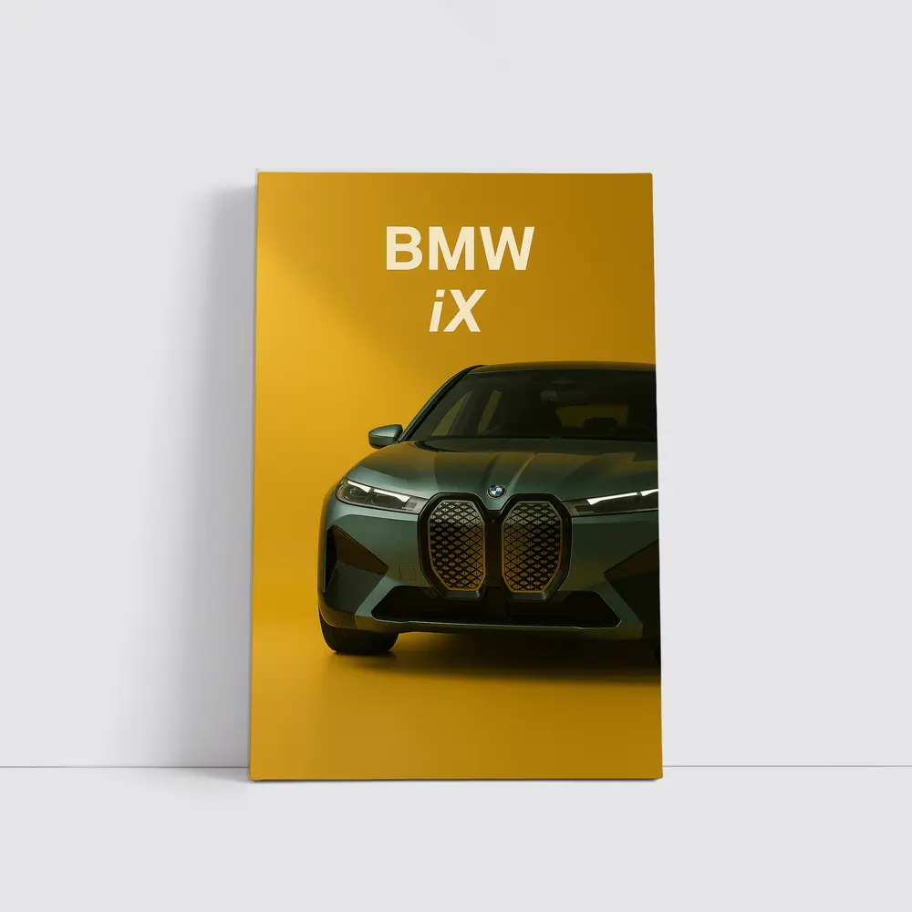 BMW iX Front View Yellow Background – Wall Art