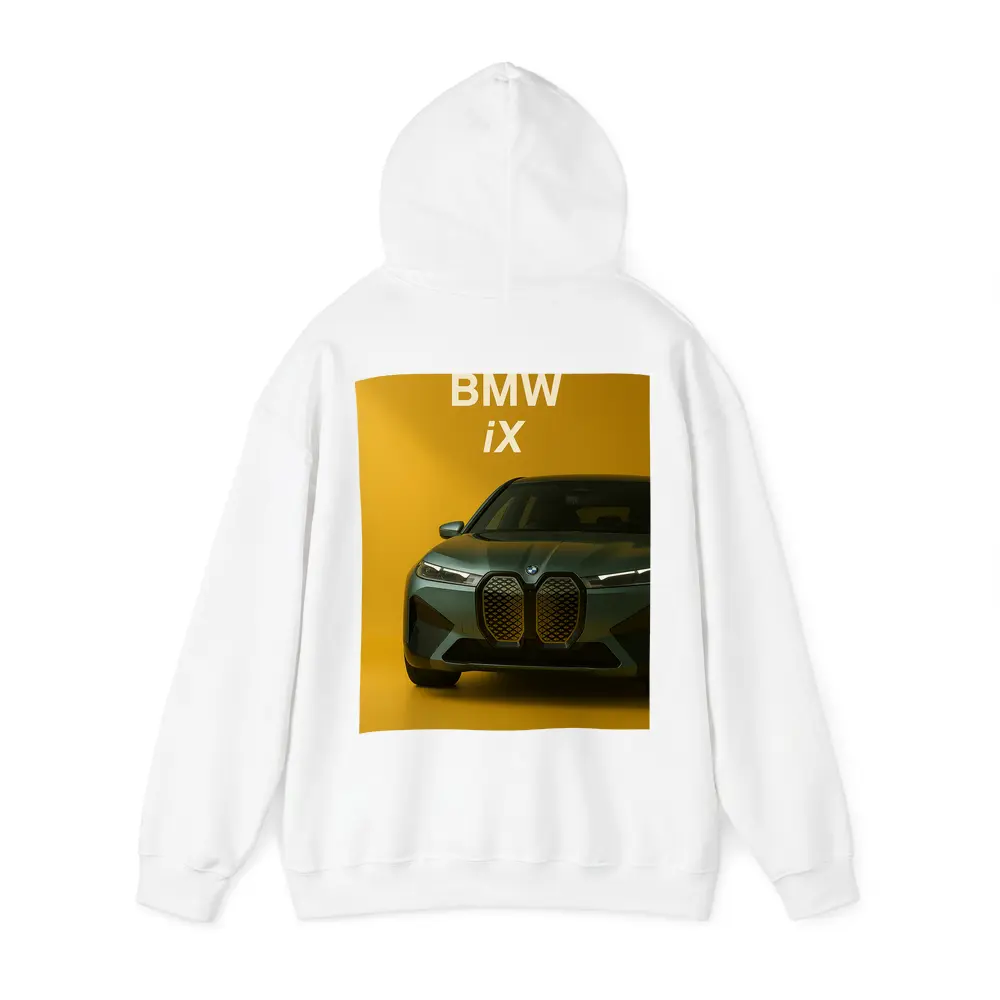 BMW iX Front View Yellow Background – Hoodies
