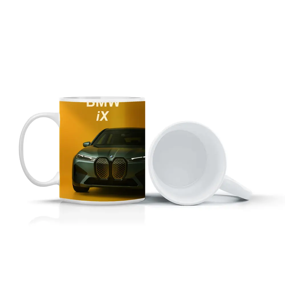 BMW iX Front View Yellow Background – Mugs