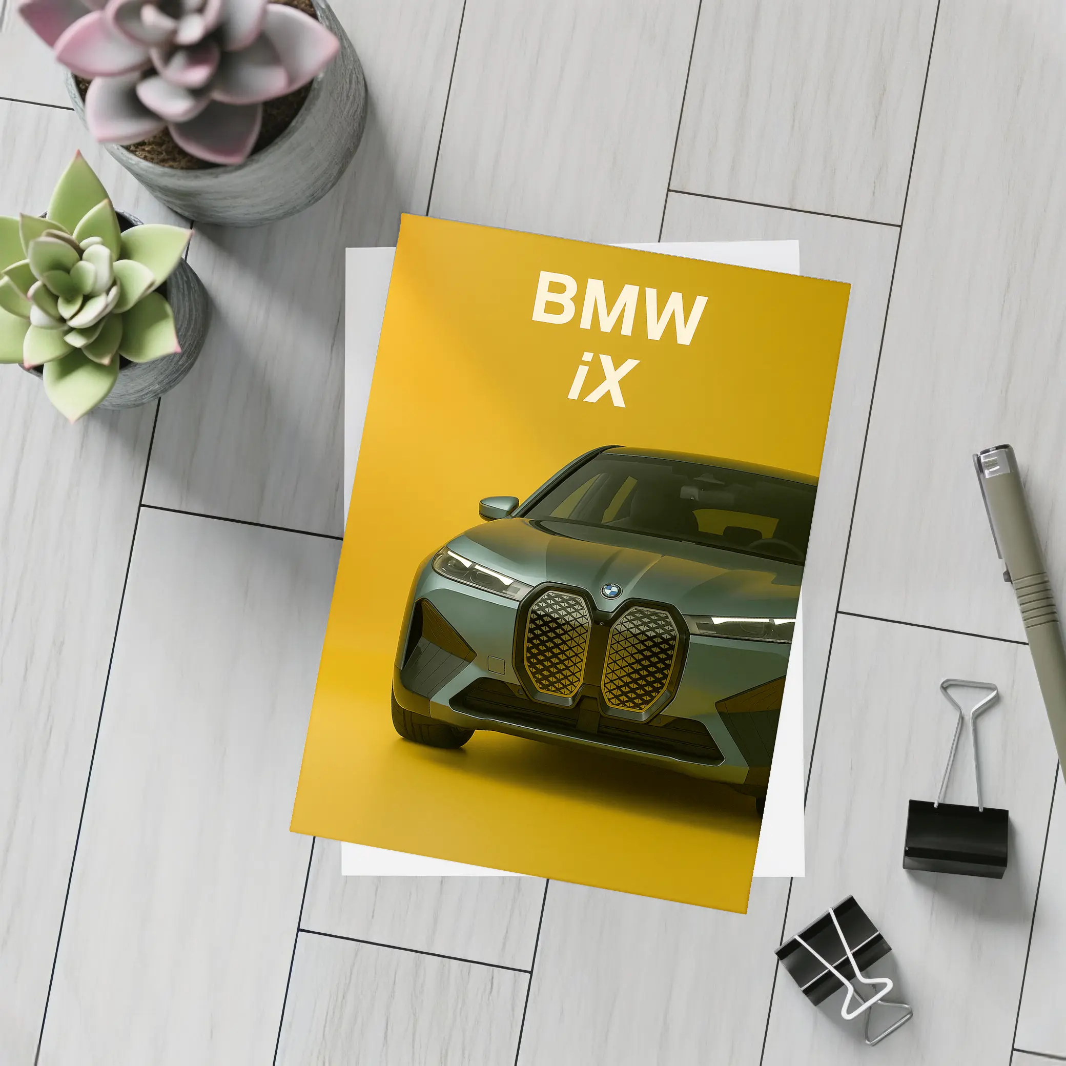 BMW iX Front View Yellow Background – Postcards