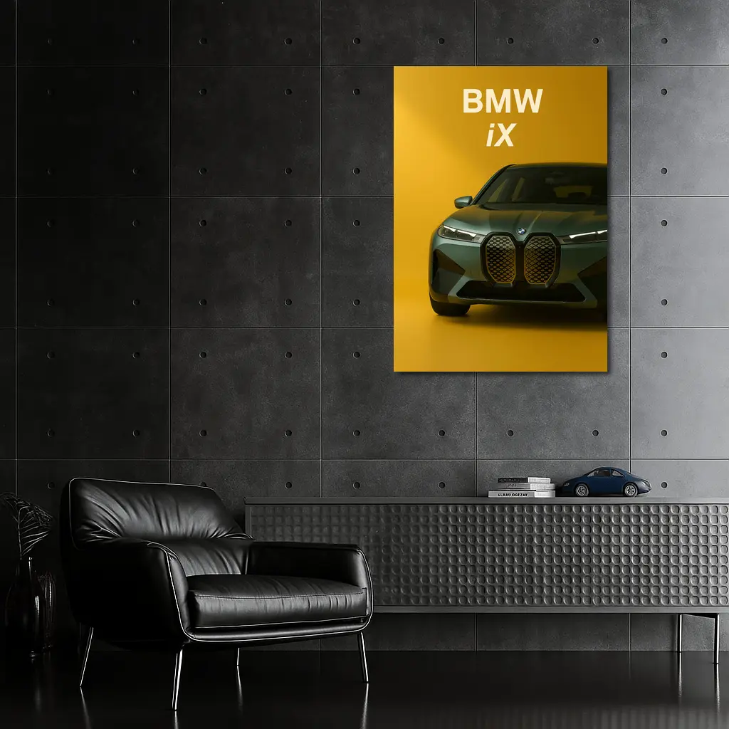 BMW iX Front View Yellow Background – Wall Art