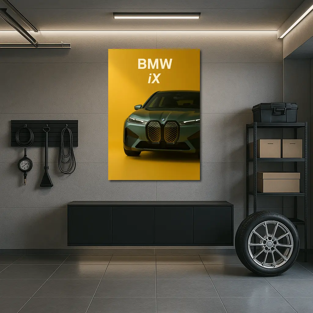 BMW iX Front View Yellow Background – Wall Art