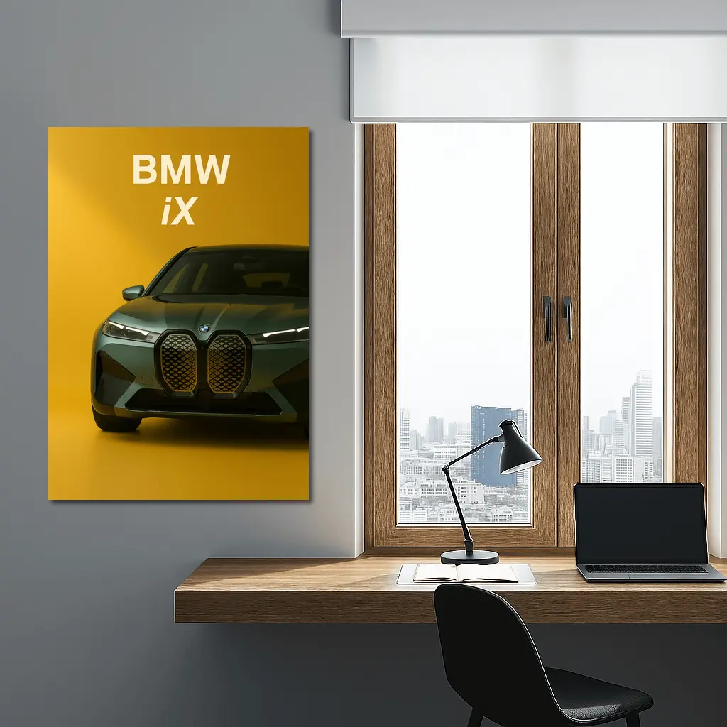 BMW iX Front View Yellow Background – Wall Art
