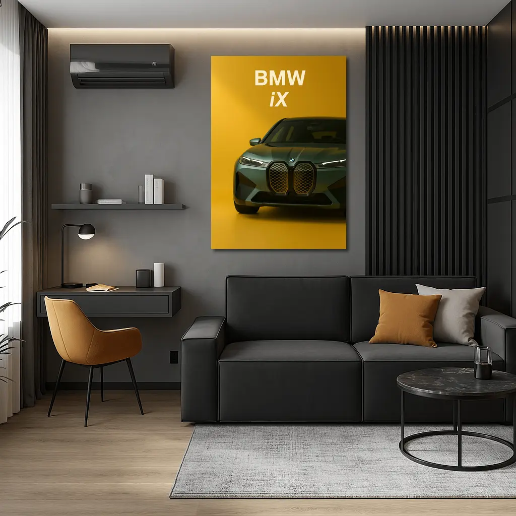 BMW iX Front View Yellow Background – Wall Art